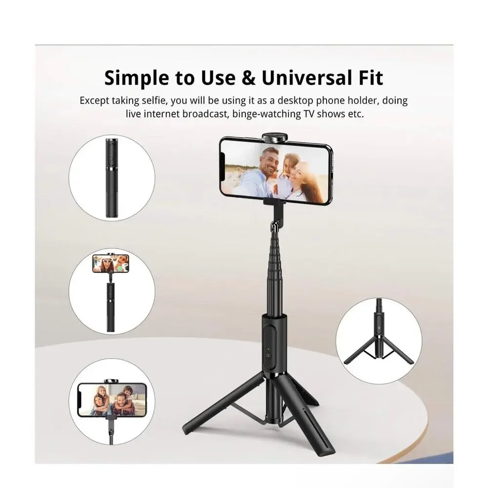 Selfie Stick Tripod, Extendable Aluminum Bluetooth Selfie Stick with Remote
